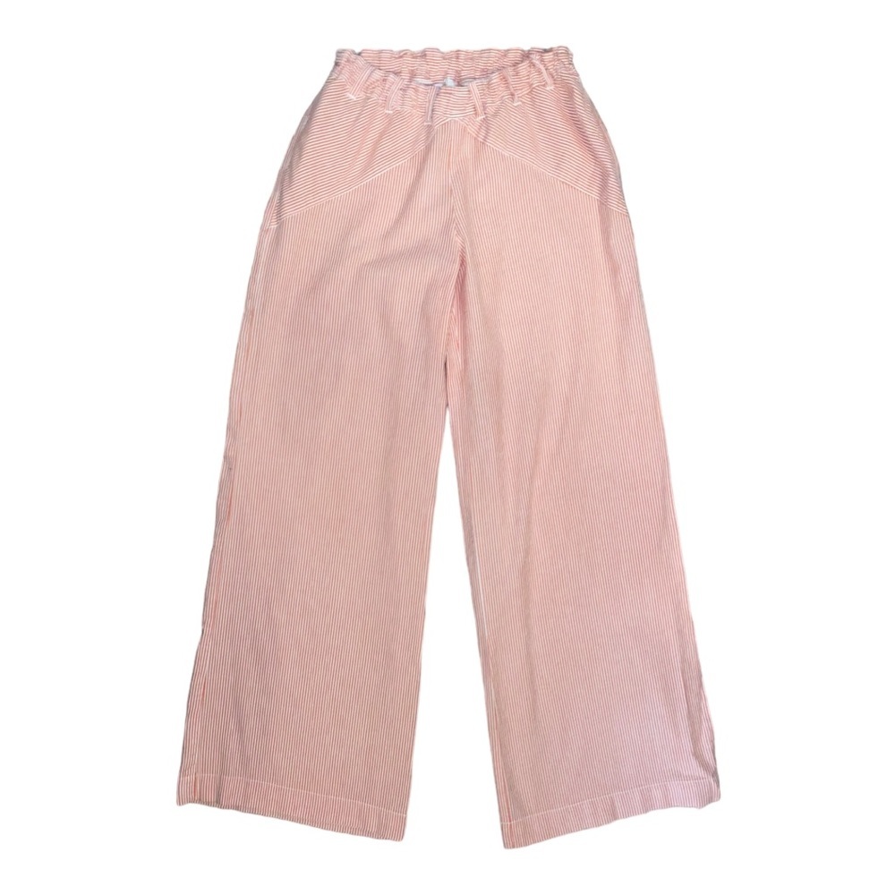 ANTHROPOLOGIE Lilka Wide Leg Flowy Orange Pinstripe Seersucker Trouser Pants